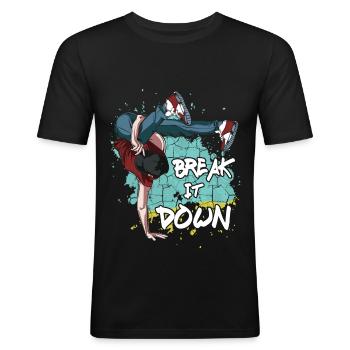 Breakdance - Männer Slim Fit T-Shirt - Schwarz - Vorne - Nik (191cm)