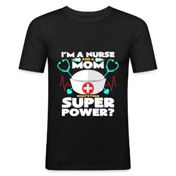 Supermama & Krankenschwester | Muttertag Geschenk - Männer Slim Fit T-Shirt - Schwarz - Vorne - Nik (191cm)