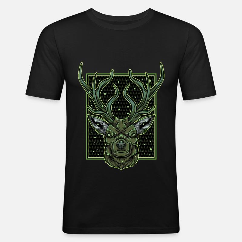 Hirschgeweih - Männer Slim Fit T-Shirt - Schwarz