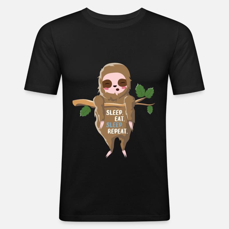 Faultier schläft, isst und schläft - Männer Slim Fit T-Shirt - Schwarz