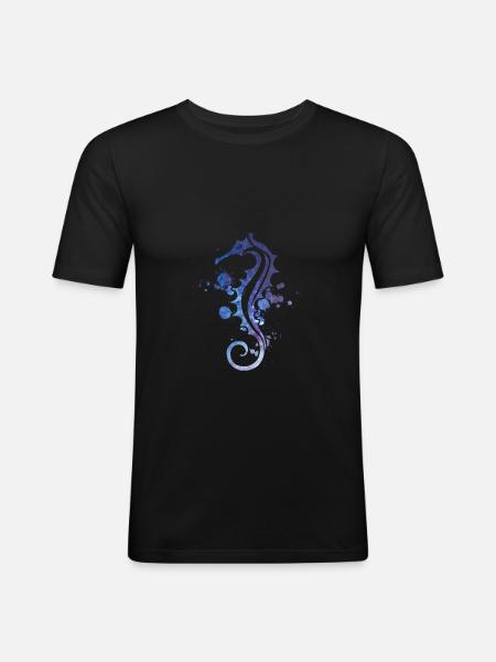 Seepferdchen - Männer Slim Fit T-Shirt - Schwarz
