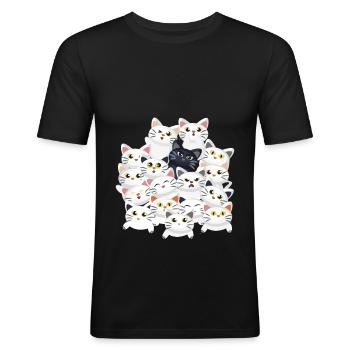 Katter i haugen - Slim Fit T-skjorte for menn - svart - Foran - Nik (191cm)