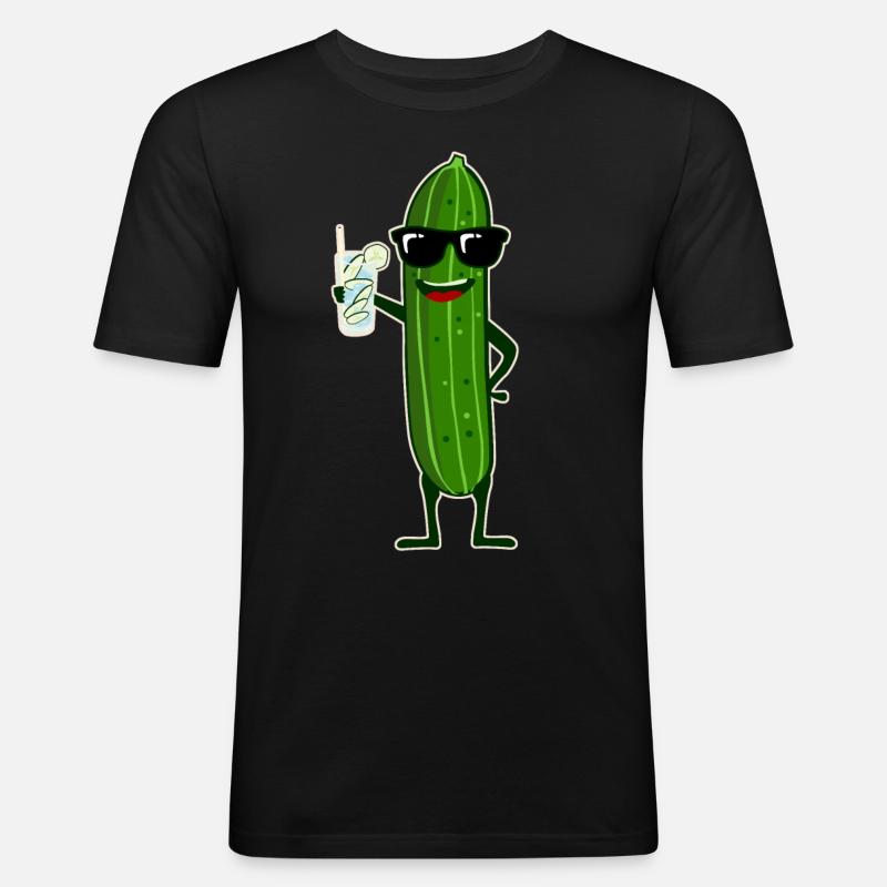 Gurke mit Cocktail Gurken - Männer Slim Fit T-Shirt - Schwarz