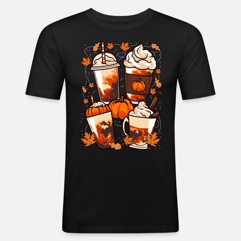 Efterår, Halloween kaffe og græskar - Herre Slim Fit T-Shirt - sort