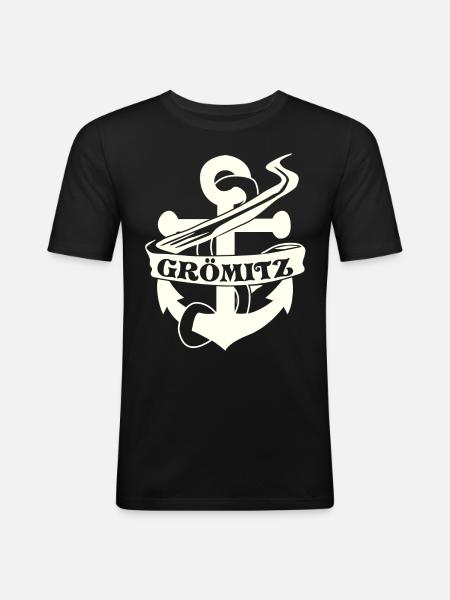 Grömitz Anker - Männer Slim Fit T-Shirt - Schwarz