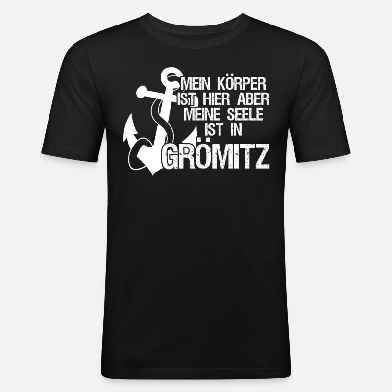 Grömitz Spruch mit Anker - Männer Slim Fit T-Shirt - Schwarz