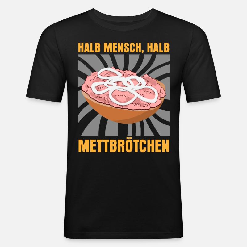 Mettbrötchen Hackfleisch Mettfleisch - Männer Slim Fit T-Shirt - Schwarz