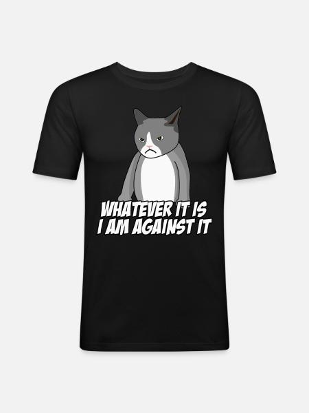 Cat against protest Rejection no - Men's Slim Fit T-Shirt - black