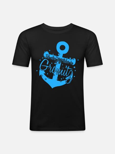 Grömitz Anker Ostsee - Männer Slim Fit T-Shirt - Schwarz