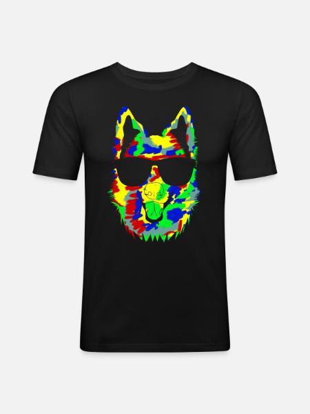 White Shepherd Dog with Sunglasses - Men's Slim Fit T-Shirt - black