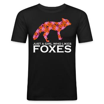 Fuchs mit Blumen - Männer Slim Fit T-Shirt - Schwarz - Vorne - Nik (191cm)