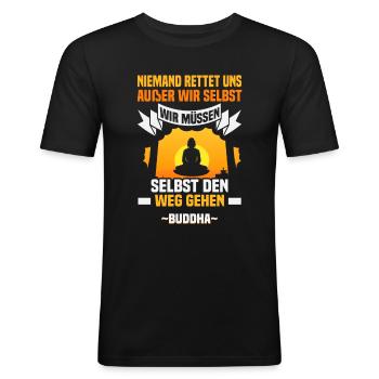 Méditation bouddhiste Bouddhisme Zen Bouddha Bouddhisme et Yoga - T-shirt près du corps Homme - noir - Devant - Nik (191cm)