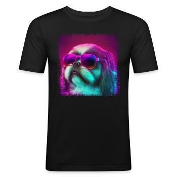 Dog Saying Shih Tzu Cartoon pour les amoureux des chiens - T-shirt près du corps Homme - noir - Devant - Nik (191cm)