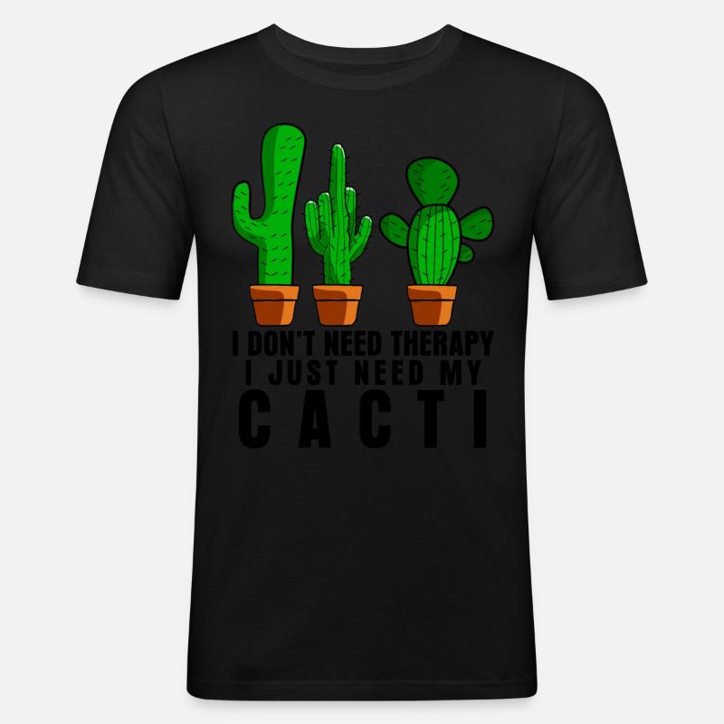 Cactus Therapy Cacti - Männer Slim Fit T-Shirt - Schwarz