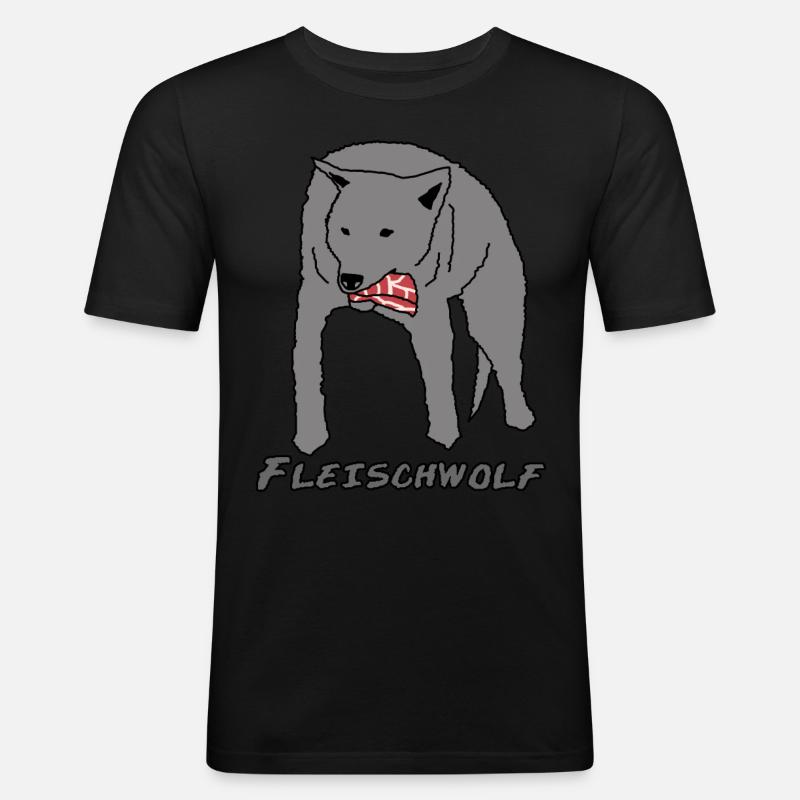 Wolf Grillen BBQ Steak Fleisch - Männer Slim Fit T-Shirt - Schwarz