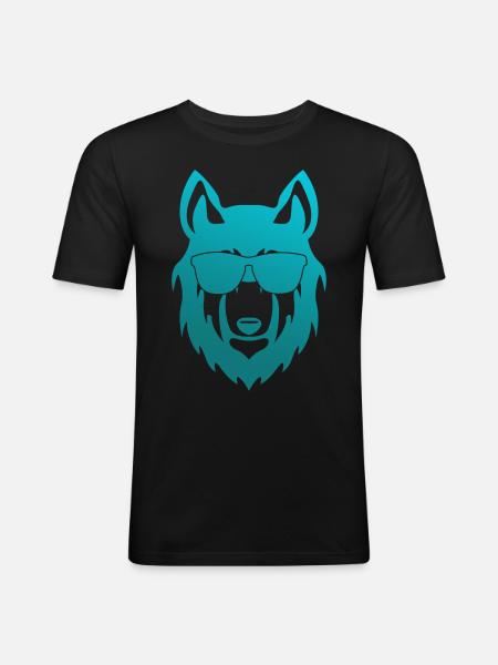 Wolf with sunglasses - Men's Slim Fit T-Shirt - black