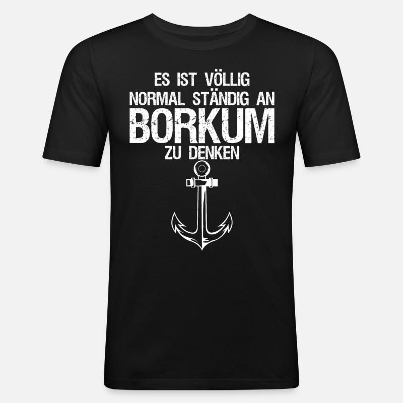 Borkum Urlaub Anker - Männer Slim Fit T-Shirt - Schwarz