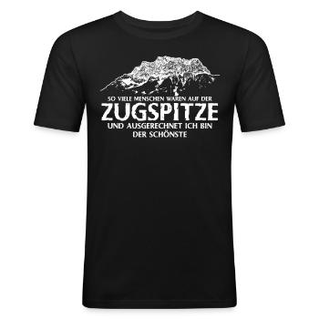 Zugspitze lustig Berge Bergsteigen - Männer Slim Fit T-Shirt - Schwarz - Vorne - Nik (191cm)