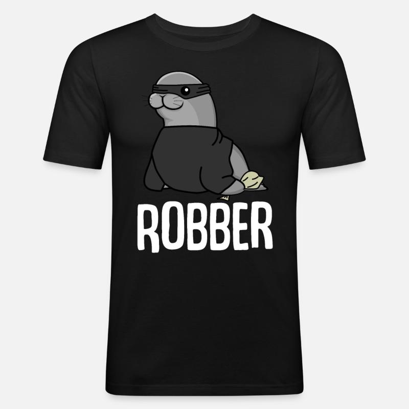 phoque, voleur, voleur, cambrioleur, phoque; - T-shirt près du corps Homme - noir