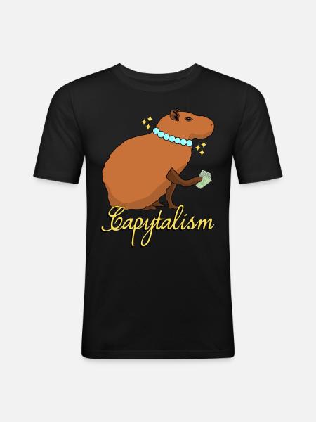 Capybara Kapitalismus Capybaras - Männer Slim Fit T-Shirt - Schwarz