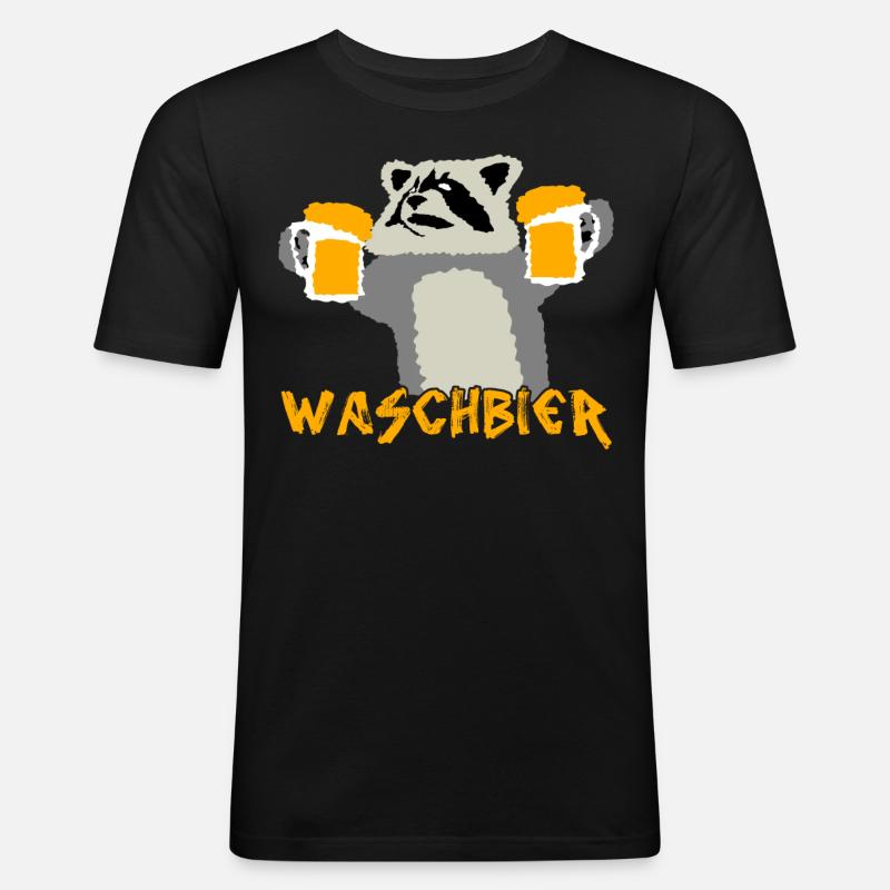 Waschbär mit Bier - Männer Slim Fit T-Shirt - Schwarz