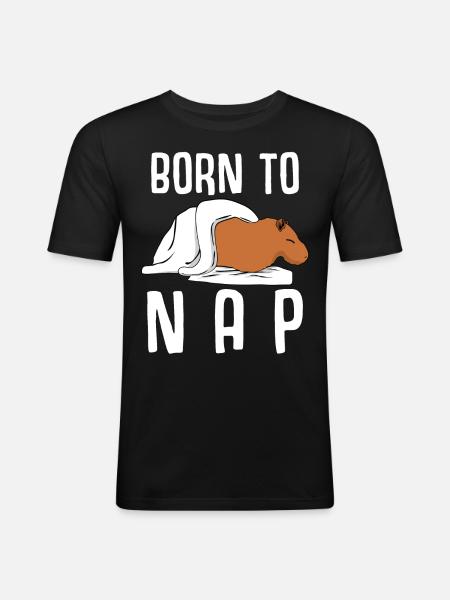 Sleeping Sleep Shirt Tired Capybara - Men's Slim Fit T-Shirt - black