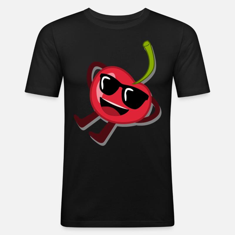 Kirsche mit Sonnenbrille Kirschen - Männer Slim Fit T-Shirt - Schwarz