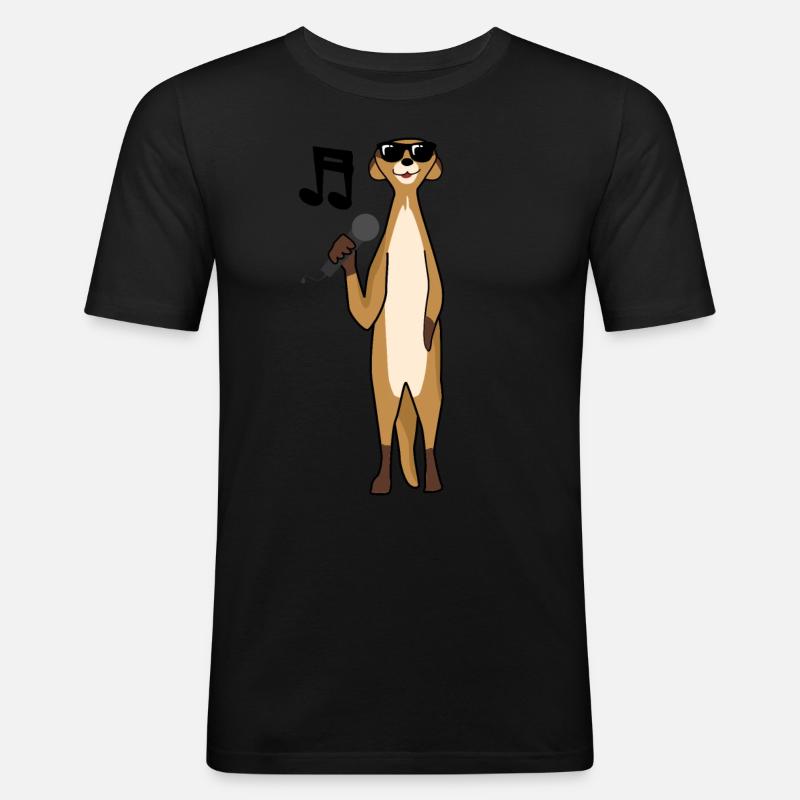 Erdmännchen singt Musik - Männer Slim Fit T-Shirt - Schwarz