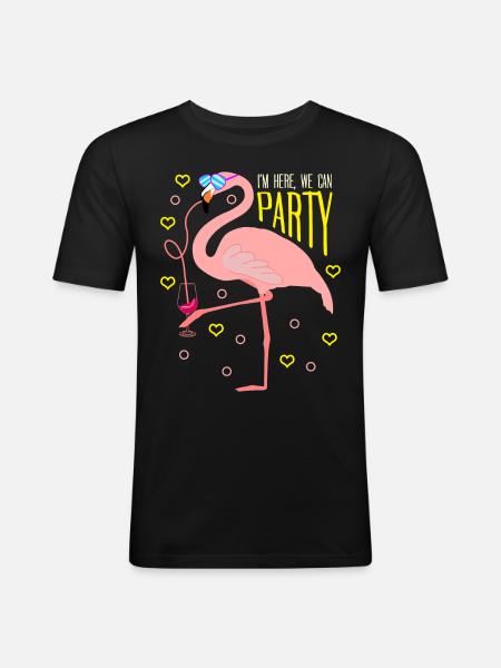 Flamants roses de fête - T-shirt près du corps Homme - noir