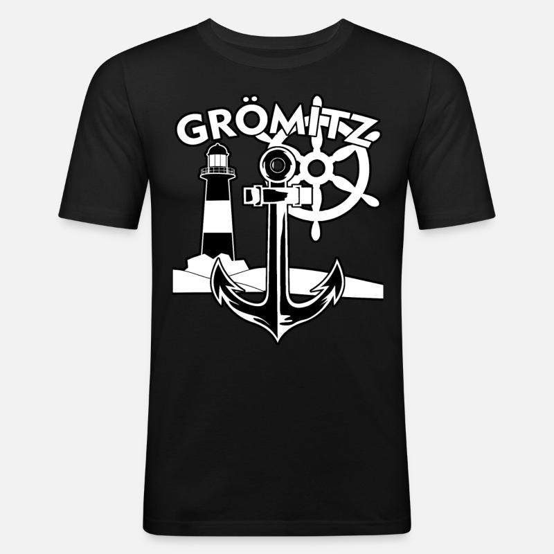 Grömitz Ostsee - Männer Slim Fit T-Shirt - Schwarz