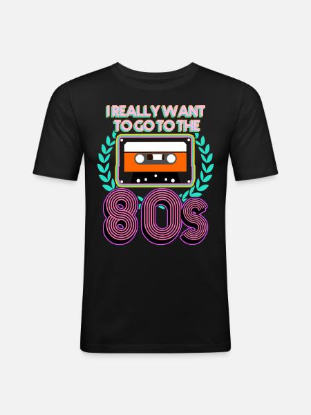 80er Party Nostalgie 80s 1980 Disco - Männer Slim Fit T-Shirt - Schwarz