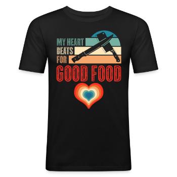 Chef Kitchen Retro Cooking Couteau de chef - T-shirt près du corps Homme - noir - Devant - Nik (191cm)