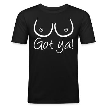 Titten Witz Brust Brüste - Männer Slim Fit T-Shirt - Schwarz - Vorne - Nik (191cm)