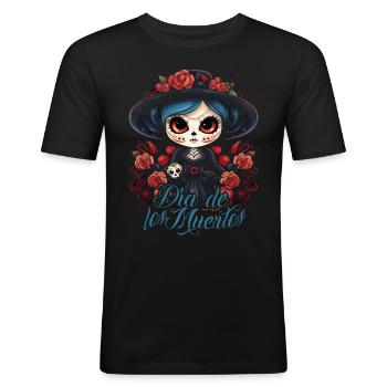 Dia De Los Muertos Mexiko Tag Der Toten Design - Männer Slim Fit T-Shirt - Schwarz - Vorne - Nik (191cm)