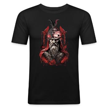 Albanischer Skanderbeg Kosovo Designs für Albaner - Männer Slim Fit T-Shirt - Schwarz - Vorne - Nik (191cm)