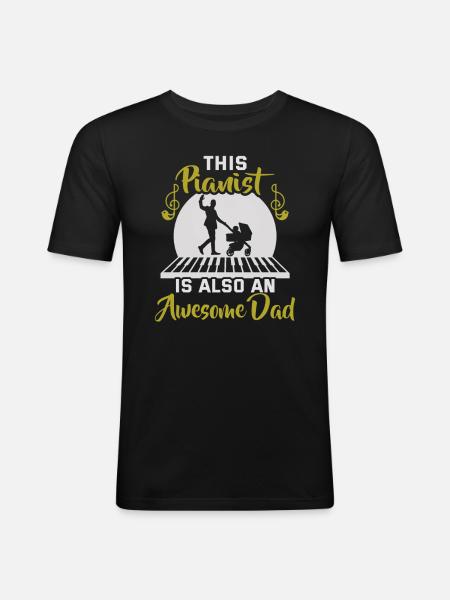 Pianist, Vaderdag, Pianist, Muzikant - Mannen slim fit T-shirt - zwart