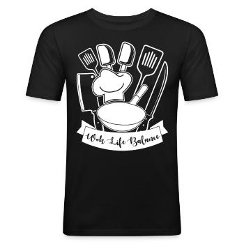 Cuisson au wok - T-shirt près du corps Homme - noir - Devant - Nik (191cm)
