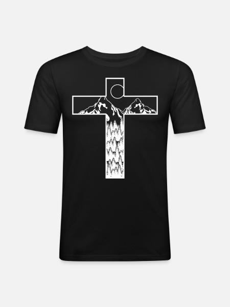 Mountains Cross Jesus Christ - Men's Slim Fit T-Shirt - black