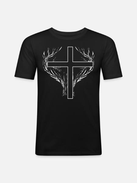 Christianity Cross Jesus Christ Trees - Men's Slim Fit T-Shirt - black