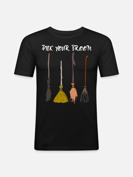 Witch Witchcraft Witch's Broom Halloween - Men's Slim Fit T-Shirt - black