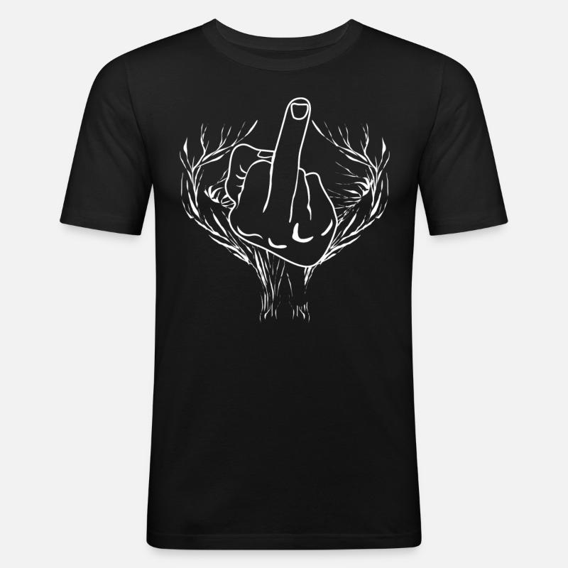 Middle Finger Tree Misanthrope - Männer Slim Fit T-Shirt - Schwarz