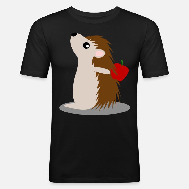 Hedgehog with Apple Hedgehogs - Männer Slim Fit T-Shirt - Schwarz