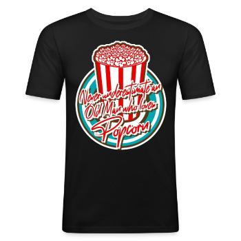 Blague sur le pop-corn - T-shirt près du corps Homme - noir - Devant - Nik (191cm)