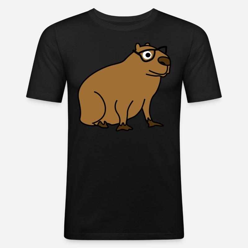 Capybara with Nerd Glasses Capybaras - Männer Slim Fit T-Shirt - Schwarz