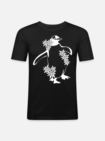 Pingouin avec des fleurs pingouins - T-shirt près du corps Homme - noir