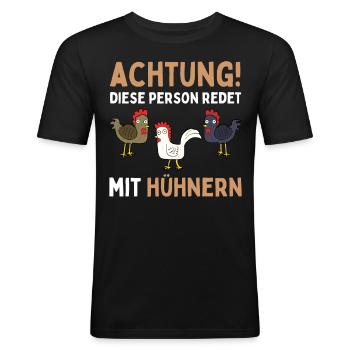 ATTENTION, JE M’ADRESSE AUX POULES ! Drôle d’oeuf de poule - T-shirt près du corps Homme - noir - Devant - Nik (191cm)
