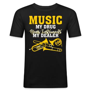 Trompette Cor Français Instrument De Cuivre - T-shirt près du corps Homme - noir - Devant - Nik (191cm)