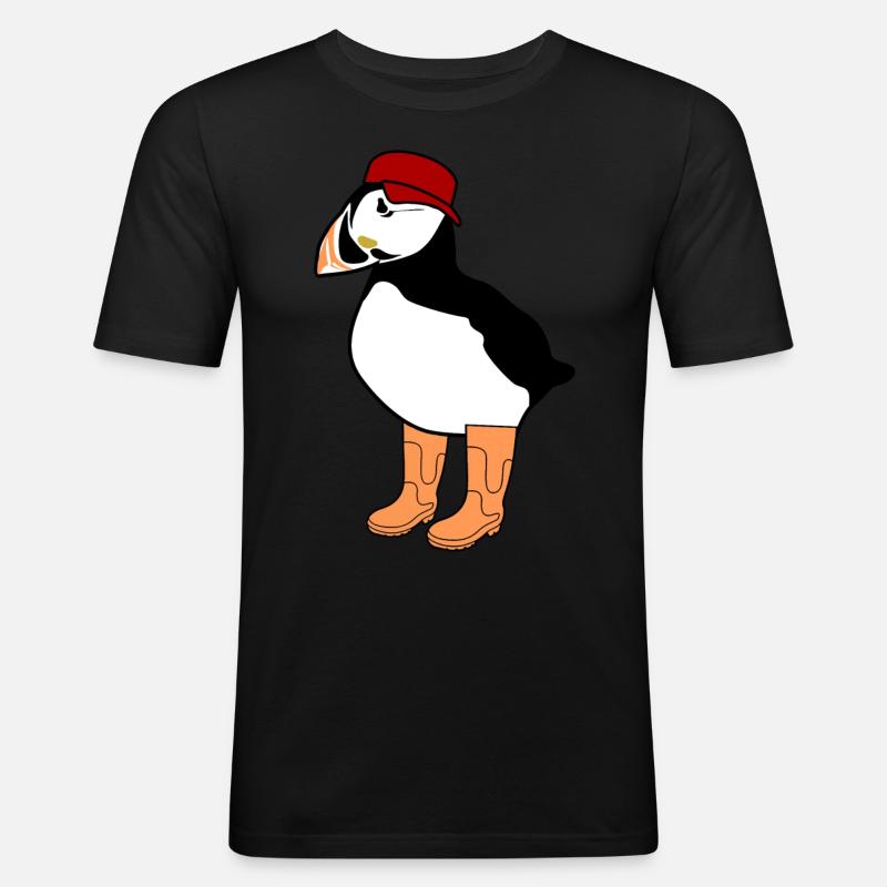 Puffin with Rain Boots Puffins - Männer Slim Fit T-Shirt - Schwarz