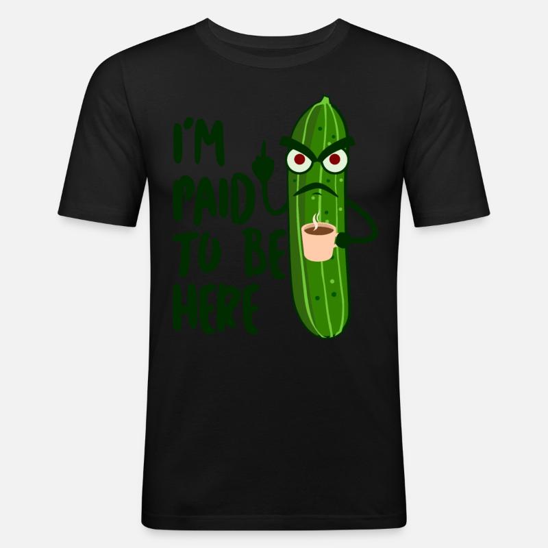 Cucumber Grumpy Middle Finger Coffee - Männer Slim Fit T-Shirt - Schwarz