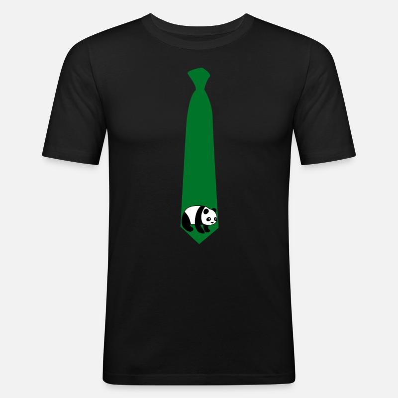 Panda Tie with Panda Bear - Männer Slim Fit T-Shirt - Schwarz